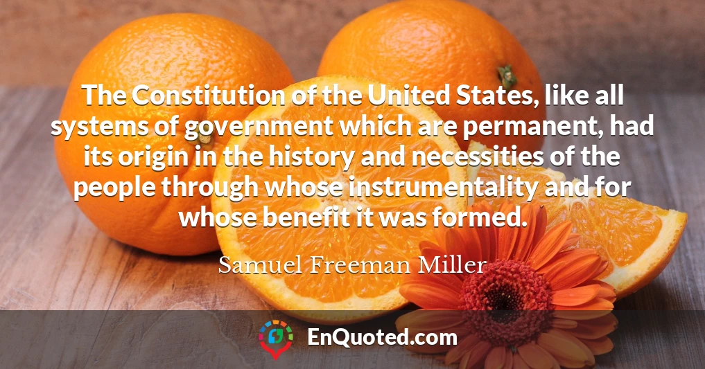 The Constitution of the United States, like all systems of government which are permanent, had its origin in the history and necessities of the people through whose instrumentality and for whose benefit it was formed.