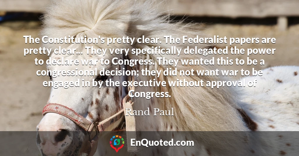 The Constitution's pretty clear. The Federalist papers are pretty clear... They very specifically delegated the power to declare war to Congress. They wanted this to be a congressional decision; they did not want war to be engaged in by the executive without approval of Congress.