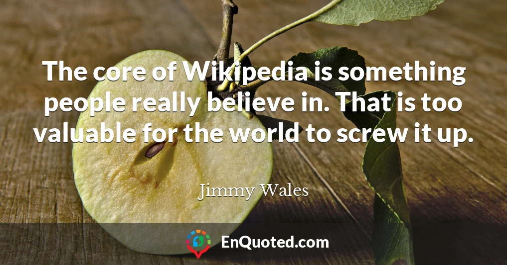 The core of Wikipedia is something people really believe in. That is too valuable for the world to screw it up.