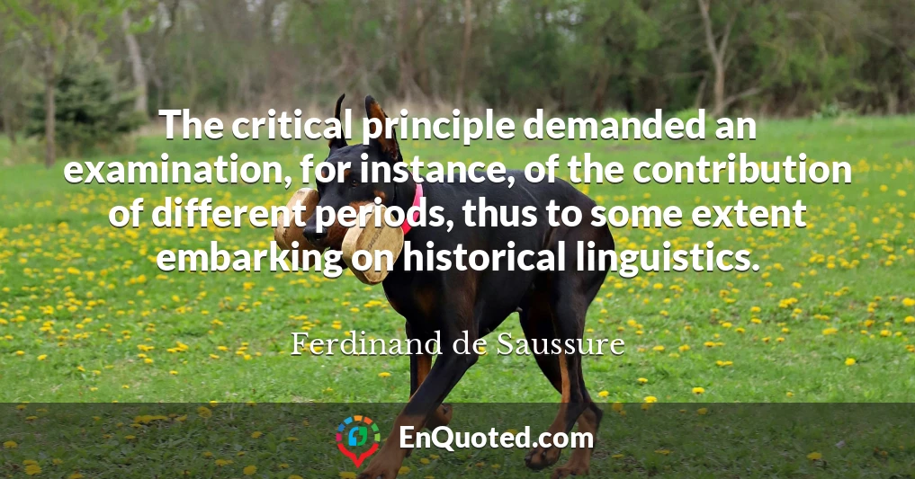 The critical principle demanded an examination, for instance, of the contribution of different periods, thus to some extent embarking on historical linguistics.