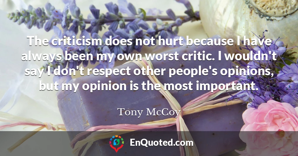 The criticism does not hurt because I have always been my own worst critic. I wouldn't say I don't respect other people's opinions, but my opinion is the most important.