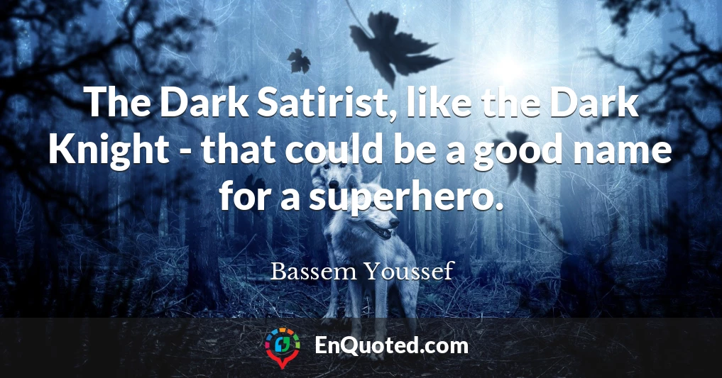 The Dark Satirist, like the Dark Knight - that could be a good name for a superhero.