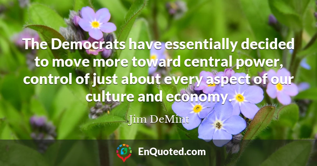 The Democrats have essentially decided to move more toward central power, control of just about every aspect of our culture and economy.