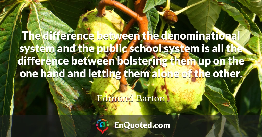 The difference between the denominational system and the public school system is all the difference between bolstering them up on the one hand and letting them alone of the other.