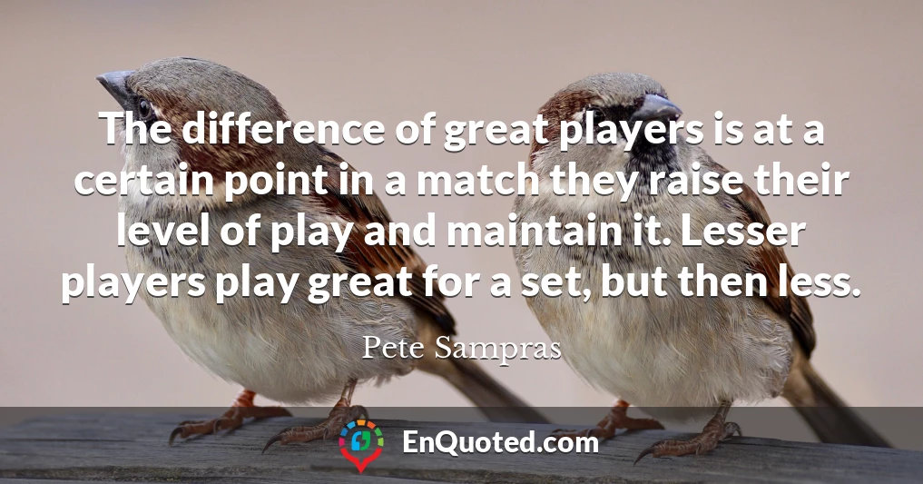 The difference of great players is at a certain point in a match they raise their level of play and maintain it. Lesser players play great for a set, but then less.