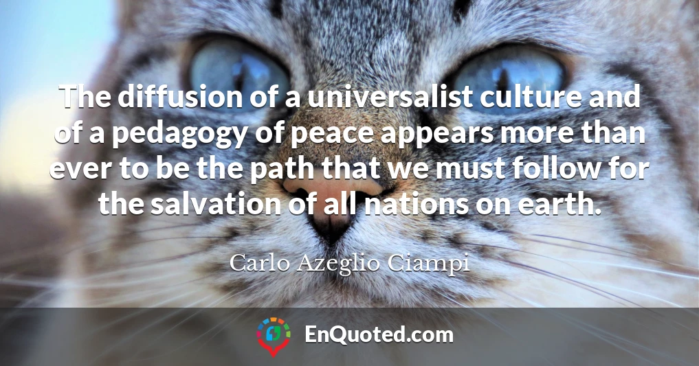 The diffusion of a universalist culture and of a pedagogy of peace appears more than ever to be the path that we must follow for the salvation of all nations on earth.