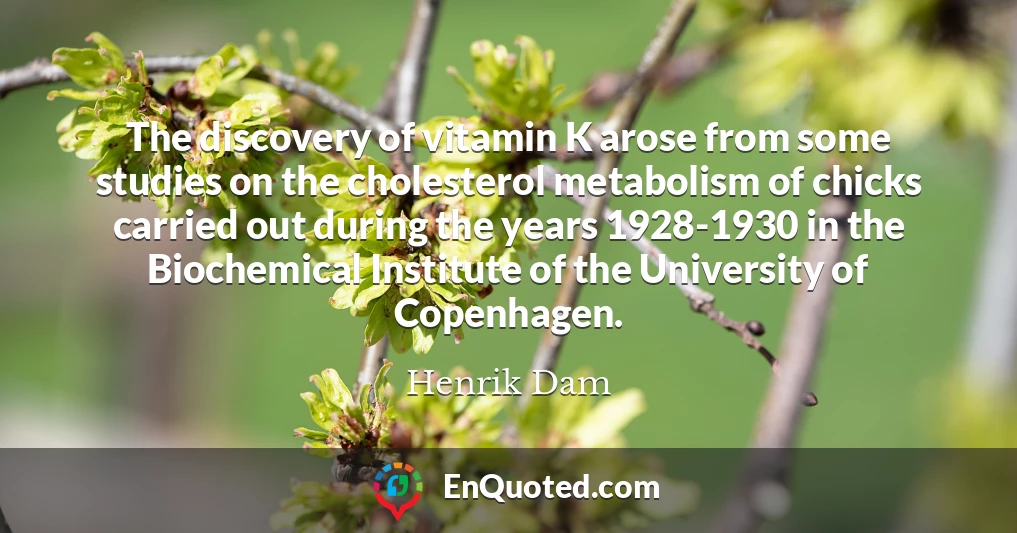 The discovery of vitamin K arose from some studies on the cholesterol metabolism of chicks carried out during the years 1928-1930 in the Biochemical Institute of the University of Copenhagen.