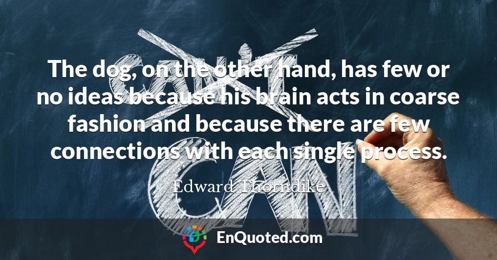 The dog, on the other hand, has few or no ideas because his brain acts in coarse fashion and because there are few connections with each single process.