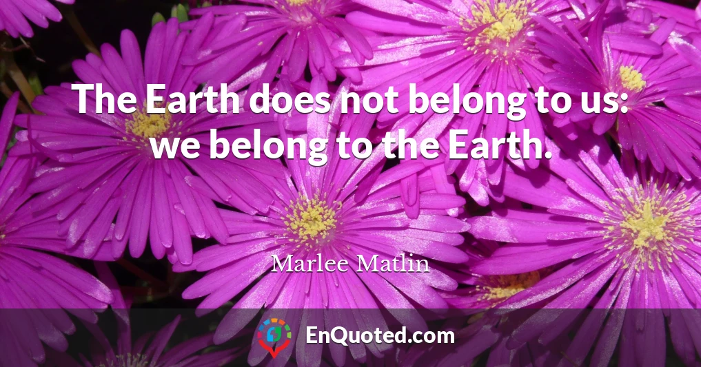 The Earth does not belong to us: we belong to the Earth.
