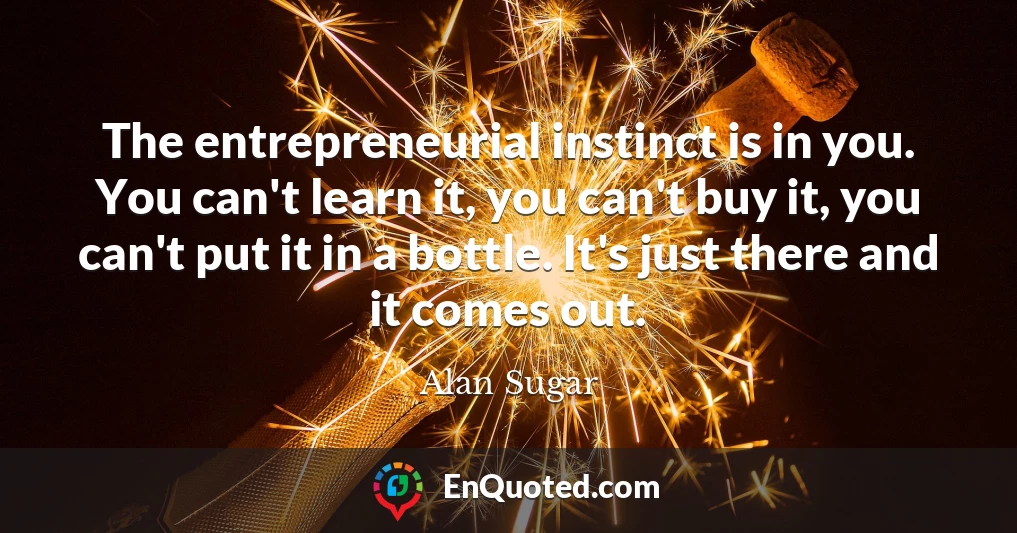 The entrepreneurial instinct is in you. You can't learn it, you can't buy it, you can't put it in a bottle. It's just there and it comes out.