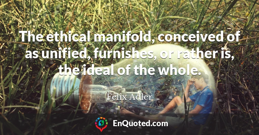 The ethical manifold, conceived of as unified, furnishes, or rather is, the ideal of the whole.