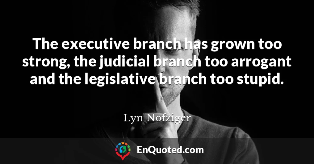The executive branch has grown too strong, the judicial branch too arrogant and the legislative branch too stupid.