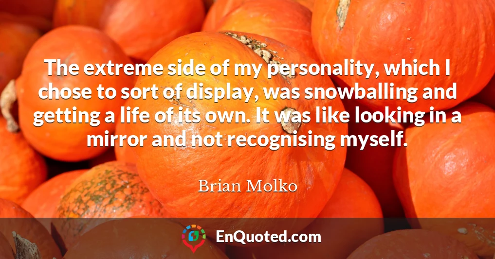The extreme side of my personality, which I chose to sort of display, was snowballing and getting a life of its own. It was like looking in a mirror and not recognising myself.