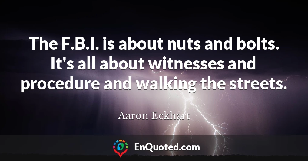The F.B.I. is about nuts and bolts. It's all about witnesses and procedure and walking the streets.