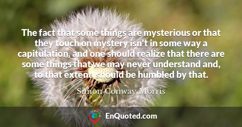 The fact that some things are mysterious or that they touch on mystery isn't in some way a capitulation, and one should realize that there are some things that we may never understand and, to that extent, should be humbled by that.