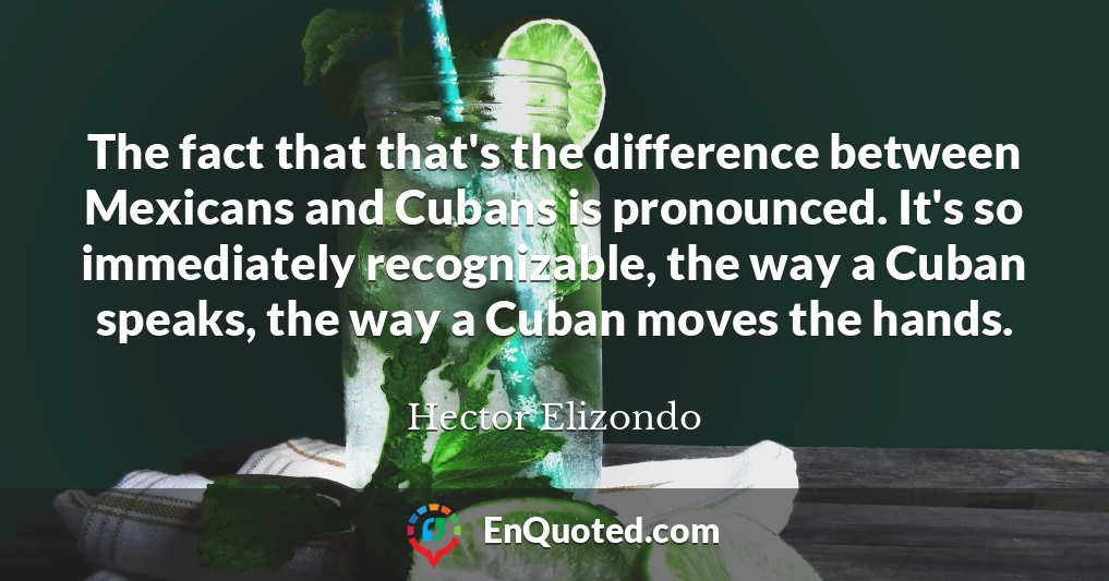 The fact that that's the difference between Mexicans and Cubans is pronounced. It's so immediately recognizable, the way a Cuban speaks, the way a Cuban moves the hands.