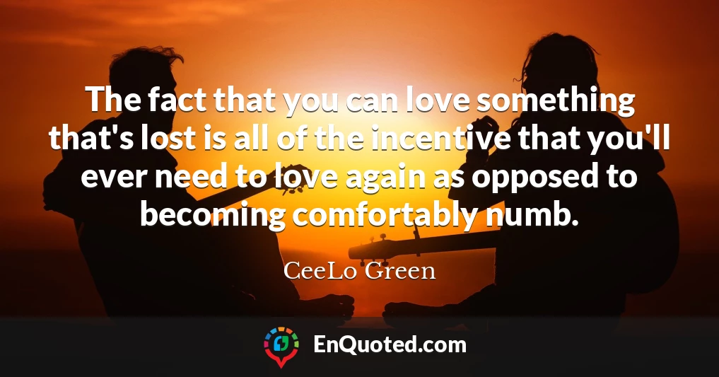 The fact that you can love something that's lost is all of the incentive that you'll ever need to love again as opposed to becoming comfortably numb.