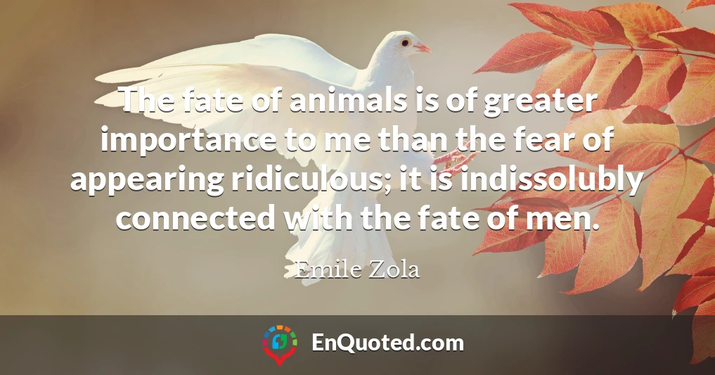 The fate of animals is of greater importance to me than the fear of appearing ridiculous; it is indissolubly connected with the fate of men.