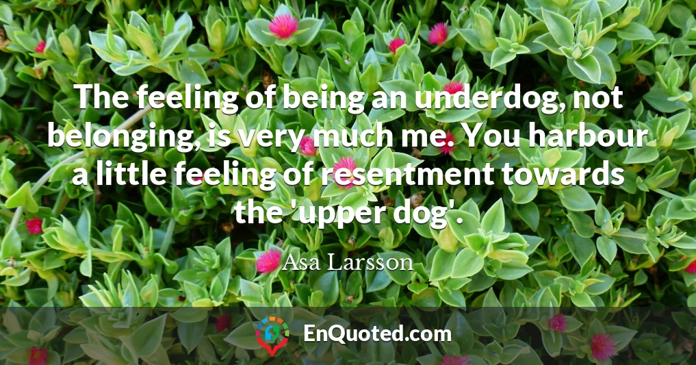 The feeling of being an underdog, not belonging, is very much me. You harbour a little feeling of resentment towards the 'upper dog'.