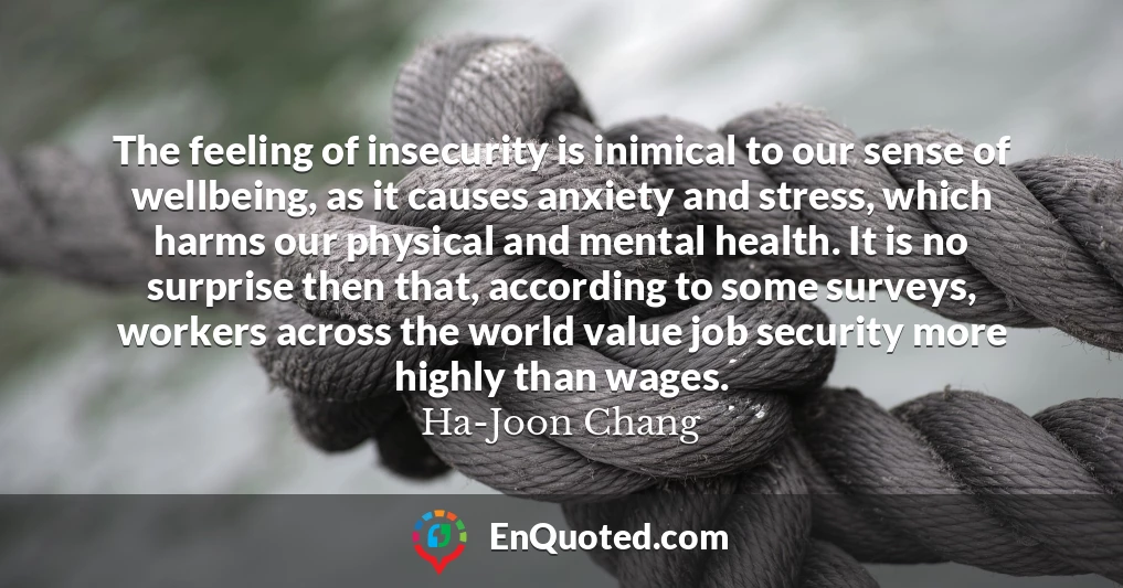 The feeling of insecurity is inimical to our sense of wellbeing, as it causes anxiety and stress, which harms our physical and mental health. It is no surprise then that, according to some surveys, workers across the world value job security more highly than wages.