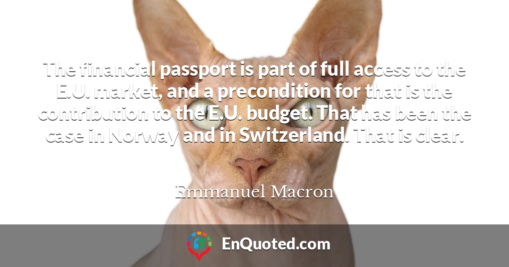 The financial passport is part of full access to the E.U. market, and a precondition for that is the contribution to the E.U. budget. That has been the case in Norway and in Switzerland. That is clear.