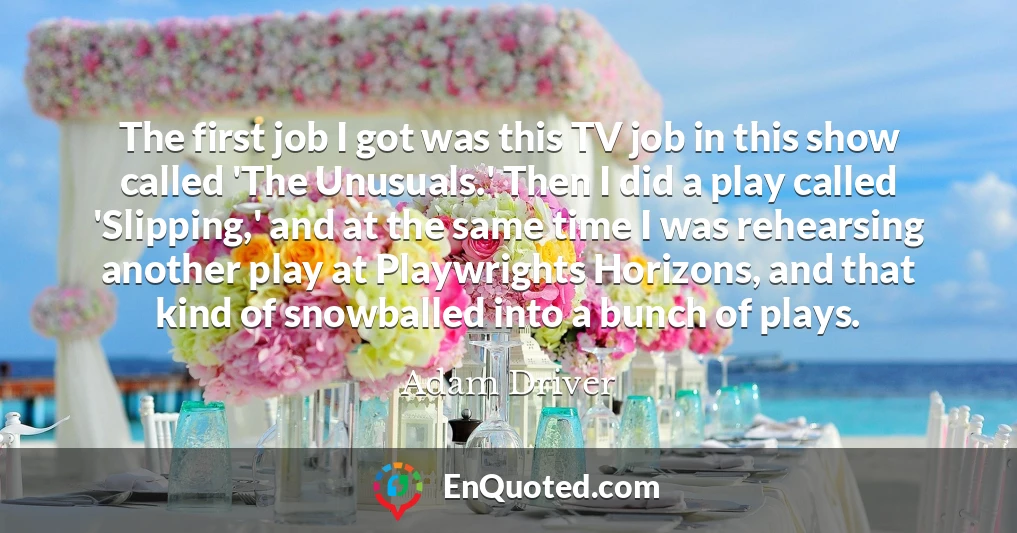 The first job I got was this TV job in this show called 'The Unusuals.' Then I did a play called 'Slipping,' and at the same time I was rehearsing another play at Playwrights Horizons, and that kind of snowballed into a bunch of plays.