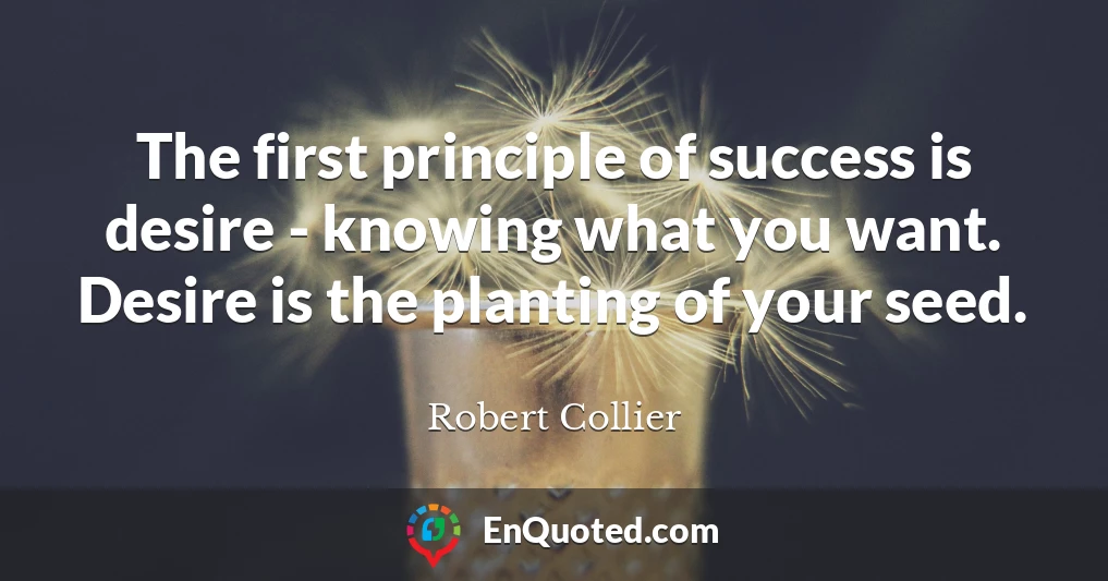 The first principle of success is desire - knowing what you want. Desire is the planting of your seed.