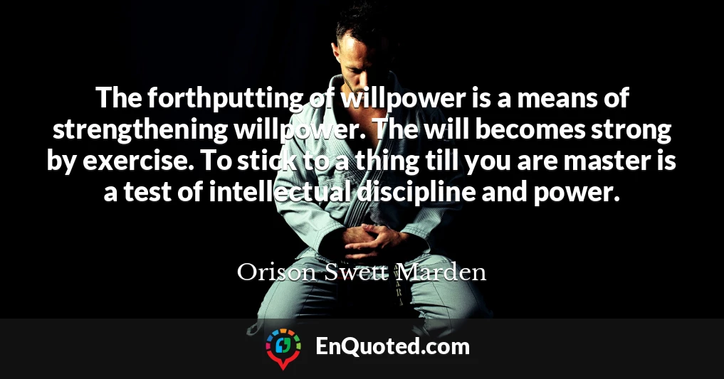 The forthputting of willpower is a means of strengthening willpower. The will becomes strong by exercise. To stick to a thing till you are master is a test of intellectual discipline and power.