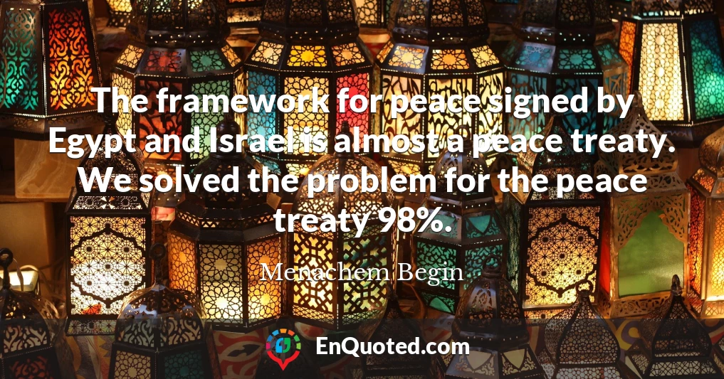 The framework for peace signed by Egypt and Israel is almost a peace treaty. We solved the problem for the peace treaty 98%.