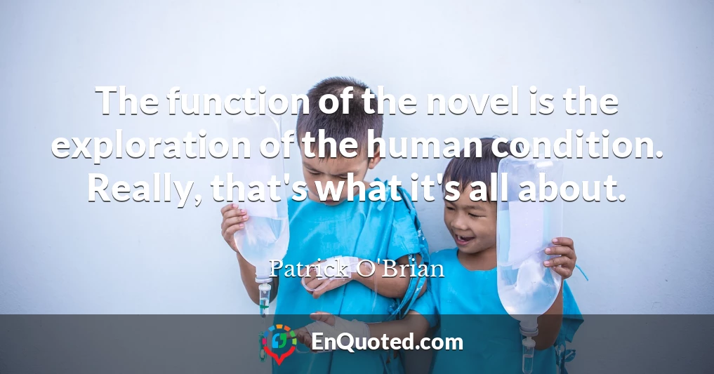 The function of the novel is the exploration of the human condition. Really, that's what it's all about.
