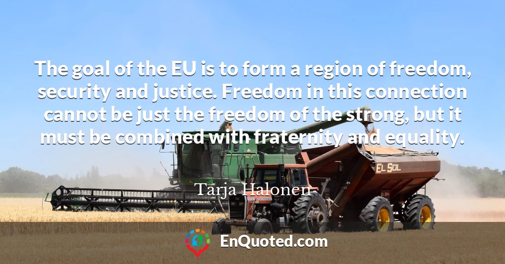 The goal of the EU is to form a region of freedom, security and justice. Freedom in this connection cannot be just the freedom of the strong, but it must be combined with fraternity and equality.