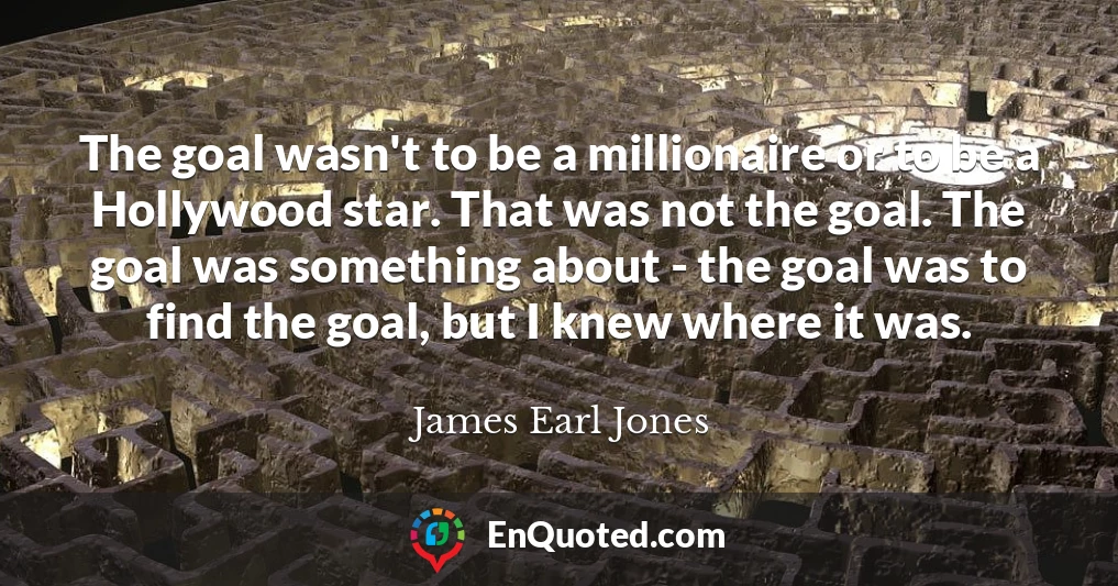 The goal wasn't to be a millionaire or to be a Hollywood star. That was not the goal. The goal was something about - the goal was to find the goal, but I knew where it was.