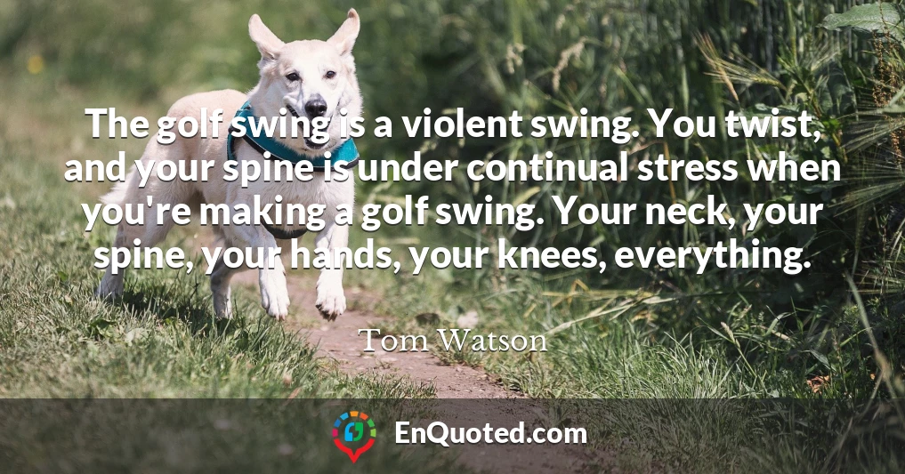 The golf swing is a violent swing. You twist, and your spine is under continual stress when you're making a golf swing. Your neck, your spine, your hands, your knees, everything.