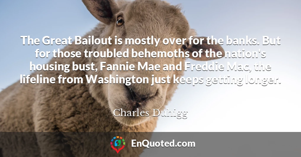 The Great Bailout is mostly over for the banks. But for those troubled behemoths of the nation's housing bust, Fannie Mae and Freddie Mac, the lifeline from Washington just keeps getting longer.