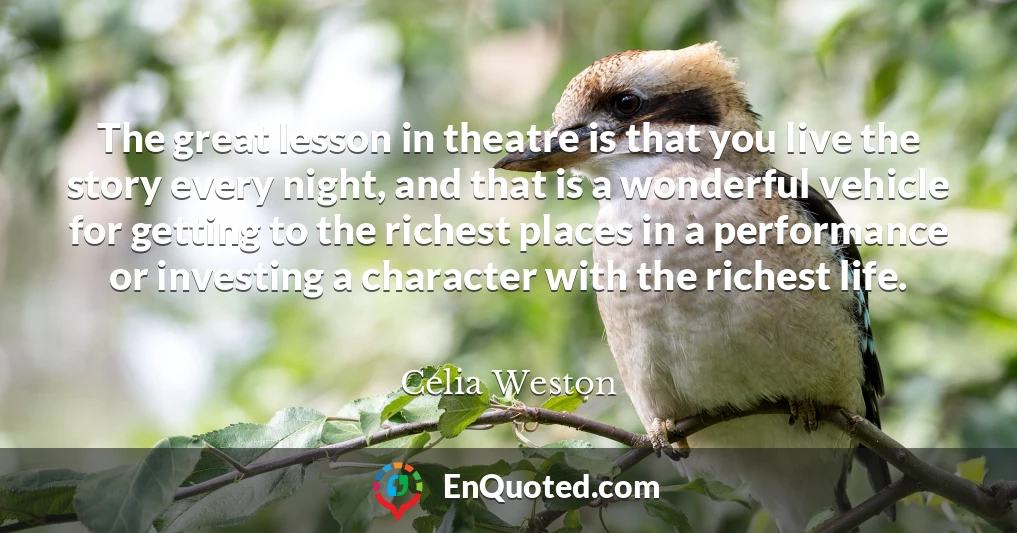 The great lesson in theatre is that you live the story every night, and that is a wonderful vehicle for getting to the richest places in a performance or investing a character with the richest life.