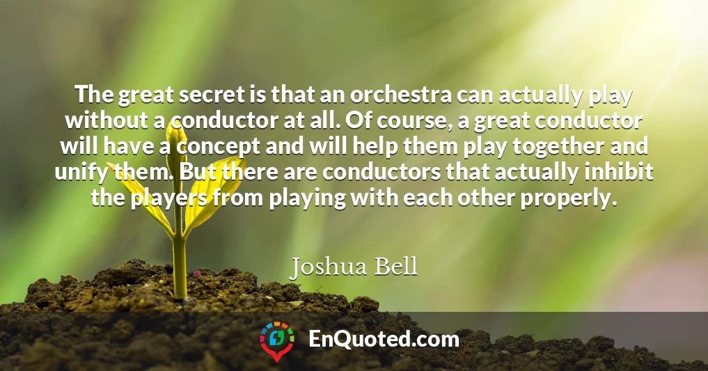 The great secret is that an orchestra can actually play without a conductor at all. Of course, a great conductor will have a concept and will help them play together and unify them. But there are conductors that actually inhibit the players from playing with each other properly.