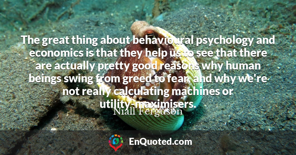 The great thing about behavioural psychology and economics is that they help us to see that there are actually pretty good reasons why human beings swing from greed to fear, and why we're not really calculating machines or utility-maximisers.