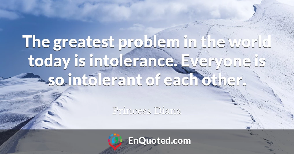 The greatest problem in the world today is intolerance. Everyone is so intolerant of each other.