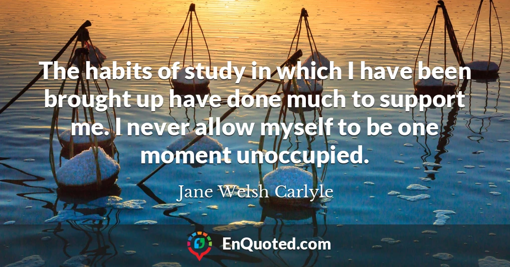 The habits of study in which I have been brought up have done much to support me. I never allow myself to be one moment unoccupied.