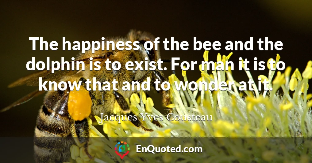The happiness of the bee and the dolphin is to exist. For man it is to know that and to wonder at it.