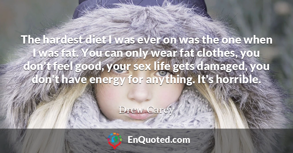 The hardest diet I was ever on was the one when I was fat. You can only wear fat clothes, you don't feel good, your sex life gets damaged, you don't have energy for anything. It's horrible.