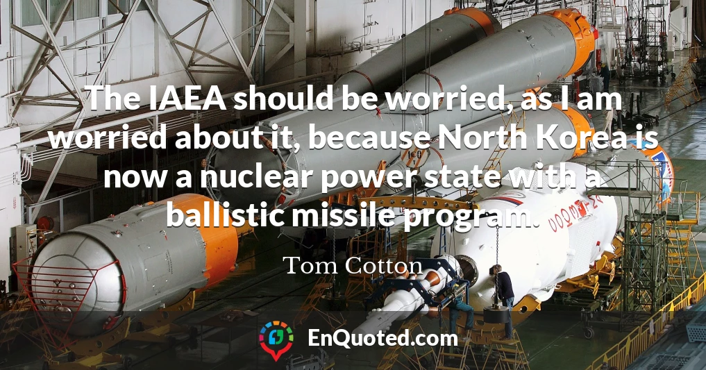 The IAEA should be worried, as I am worried about it, because North Korea is now a nuclear power state with a ballistic missile program.