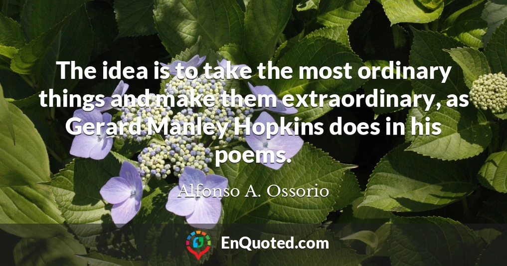 The idea is to take the most ordinary things and make them extraordinary, as Gerard Manley Hopkins does in his poems.