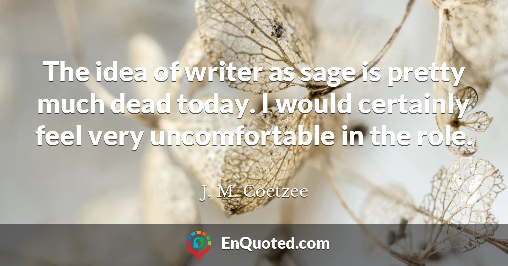 The idea of writer as sage is pretty much dead today. I would certainly feel very uncomfortable in the role.
