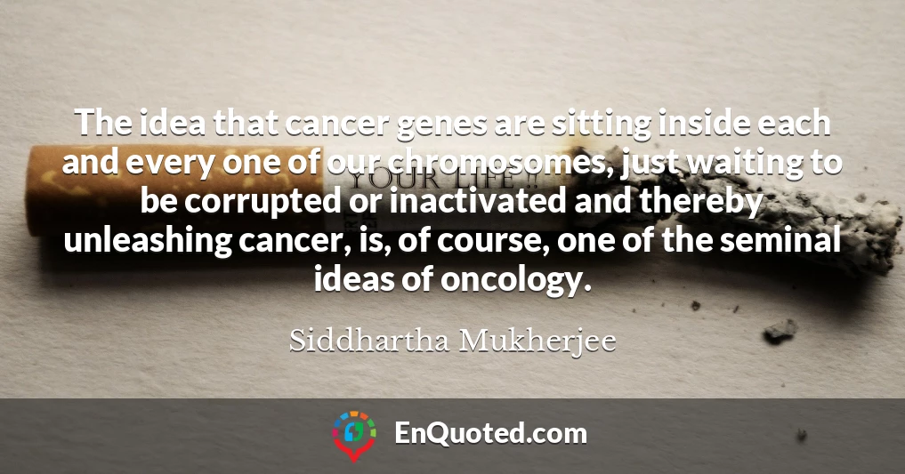 The idea that cancer genes are sitting inside each and every one of our chromosomes, just waiting to be corrupted or inactivated and thereby unleashing cancer, is, of course, one of the seminal ideas of oncology.