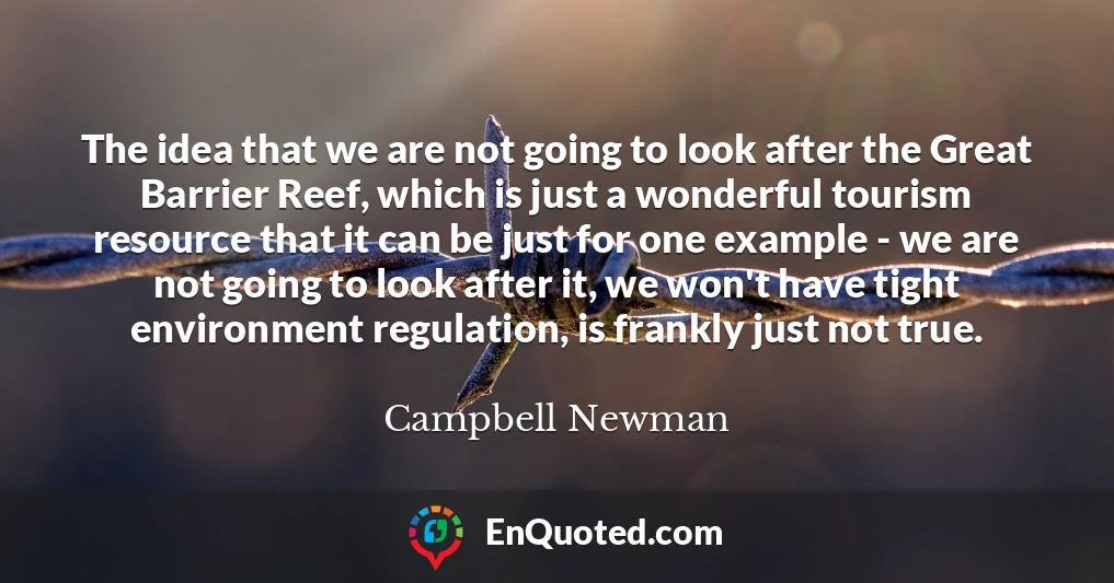 The idea that we are not going to look after the Great Barrier Reef, which is just a wonderful tourism resource that it can be just for one example - we are not going to look after it, we won't have tight environment regulation, is frankly just not true.