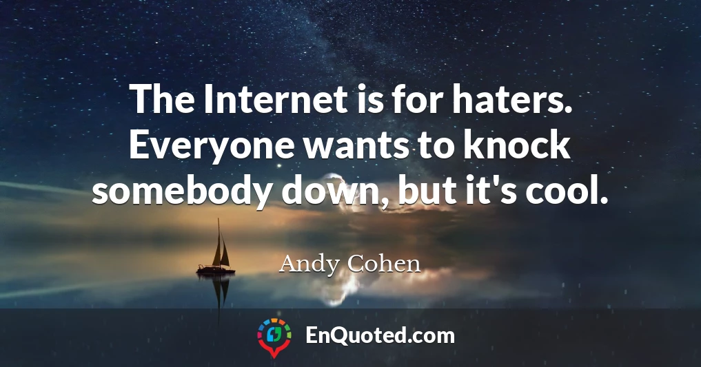 The Internet is for haters. Everyone wants to knock somebody down, but it's cool.