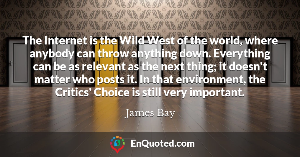The Internet is the Wild West of the world, where anybody can throw anything down. Everything can be as relevant as the next thing; it doesn't matter who posts it. In that environment, the Critics' Choice is still very important.