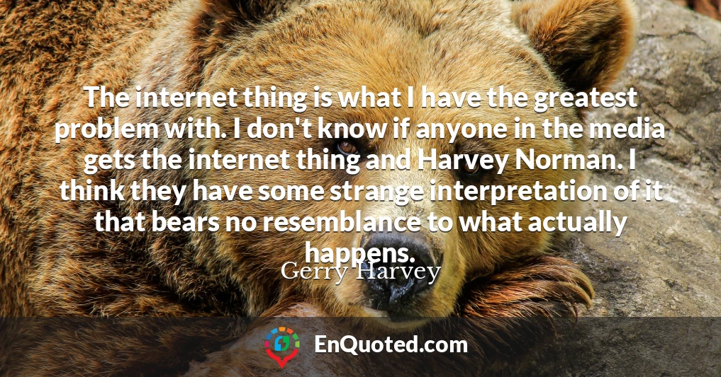 The internet thing is what I have the greatest problem with. I don't know if anyone in the media gets the internet thing and Harvey Norman. I think they have some strange interpretation of it that bears no resemblance to what actually happens.