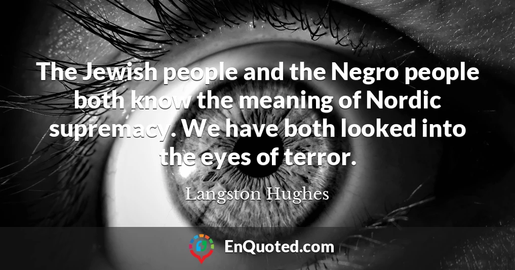 The Jewish people and the Negro people both know the meaning of Nordic supremacy. We have both looked into the eyes of terror.